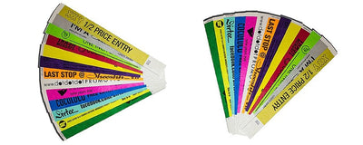 Custom printed Tyvek security wristbands in a range of fluro colours