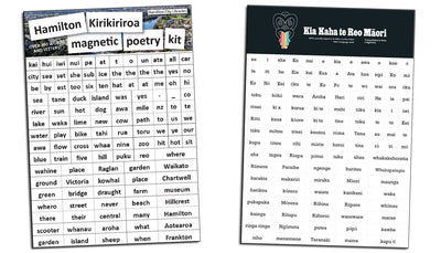 Custom magnetic poetry kits printed for Hamilton City Libraries and a te reo Maori word set